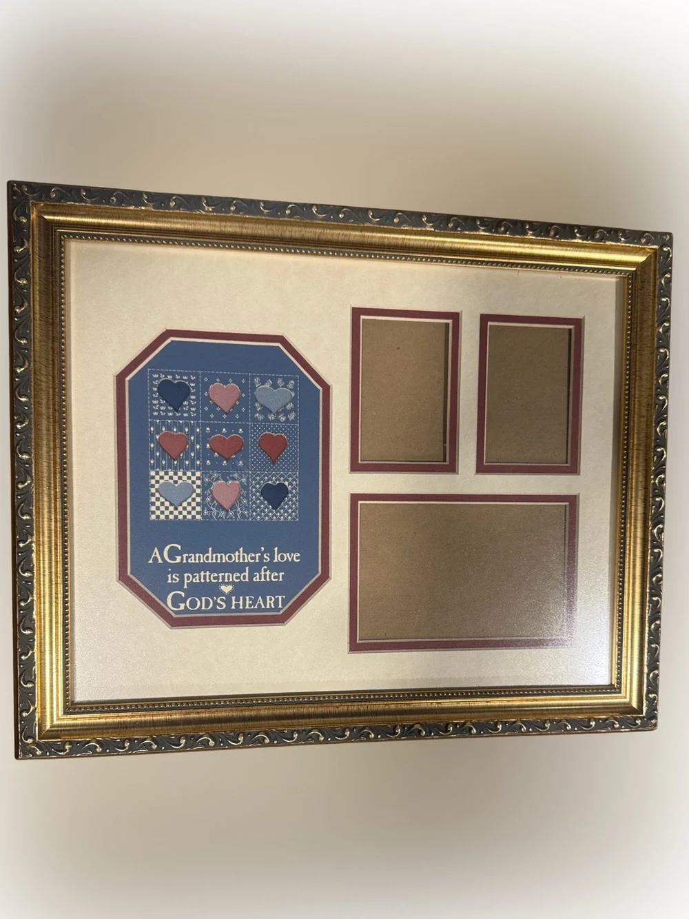 Vtg Framed Grandmother Sentiment Wall Art in Gold and Blue - Gift Idea